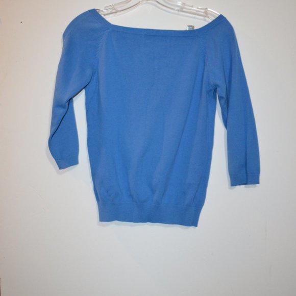 ZARA Blue 3/4 Sleeves Scoop-Neck Knit Cotton-Nylon Sweater Women S - Picture 6 of 6